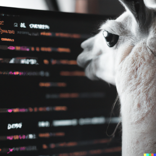 &quot;a llama in front of a computer with code on the screen, digital art&quot; / DALL-E